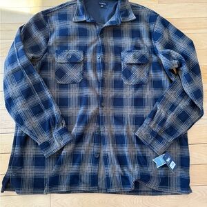 Croft & Barrow Navy and tan Plaid shirt 3xl tall NWT